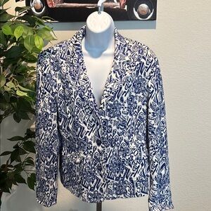 Sag Harbor Blue and White Floral Textured Blazer with Satin Lining